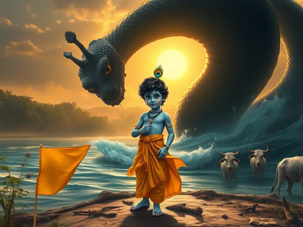 Krishna and the Venomous Kaliya: A Vrindavan Tale - StoryBee AI