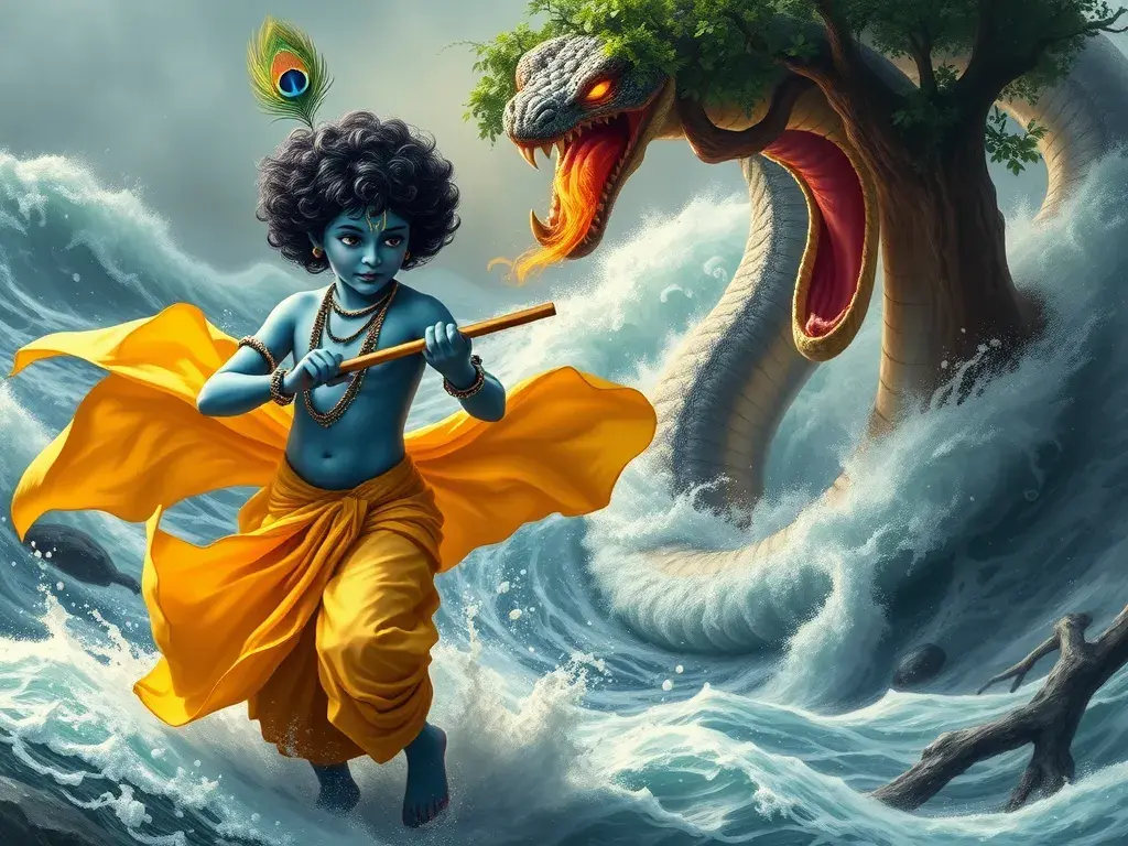Krishna and the Venomous Kaliya: A Vrindavan Tale - undefined - StoryBee AI
