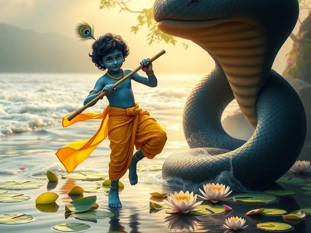 Krishna and the Venomous Kaliya: A Vrindavan Tale - undefined - StoryBee AI