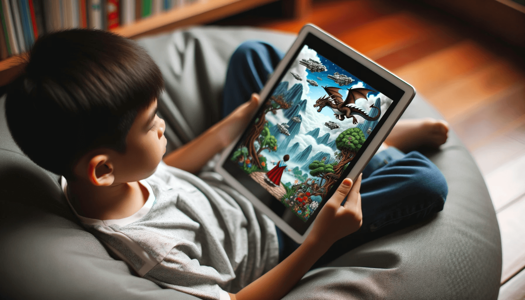 Child reading AI generated story - StoryBee